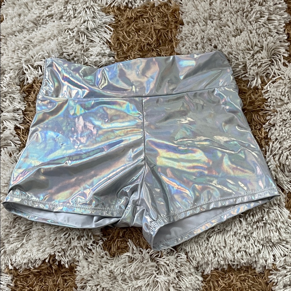 Womens Hollographic Spandex Shorts Silver
